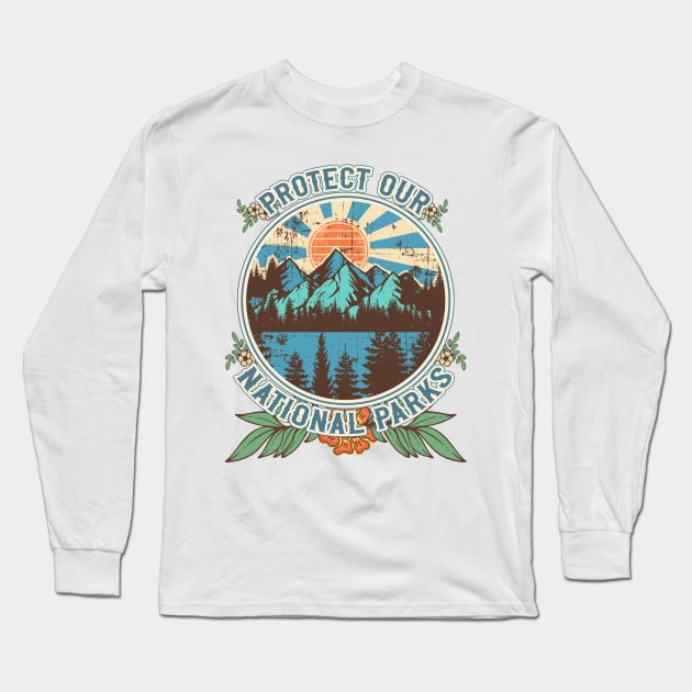 Protect our national parks retro climate call to action groovy hippie 70s style Long Sleeve T-Shirt by HomeCoquette
